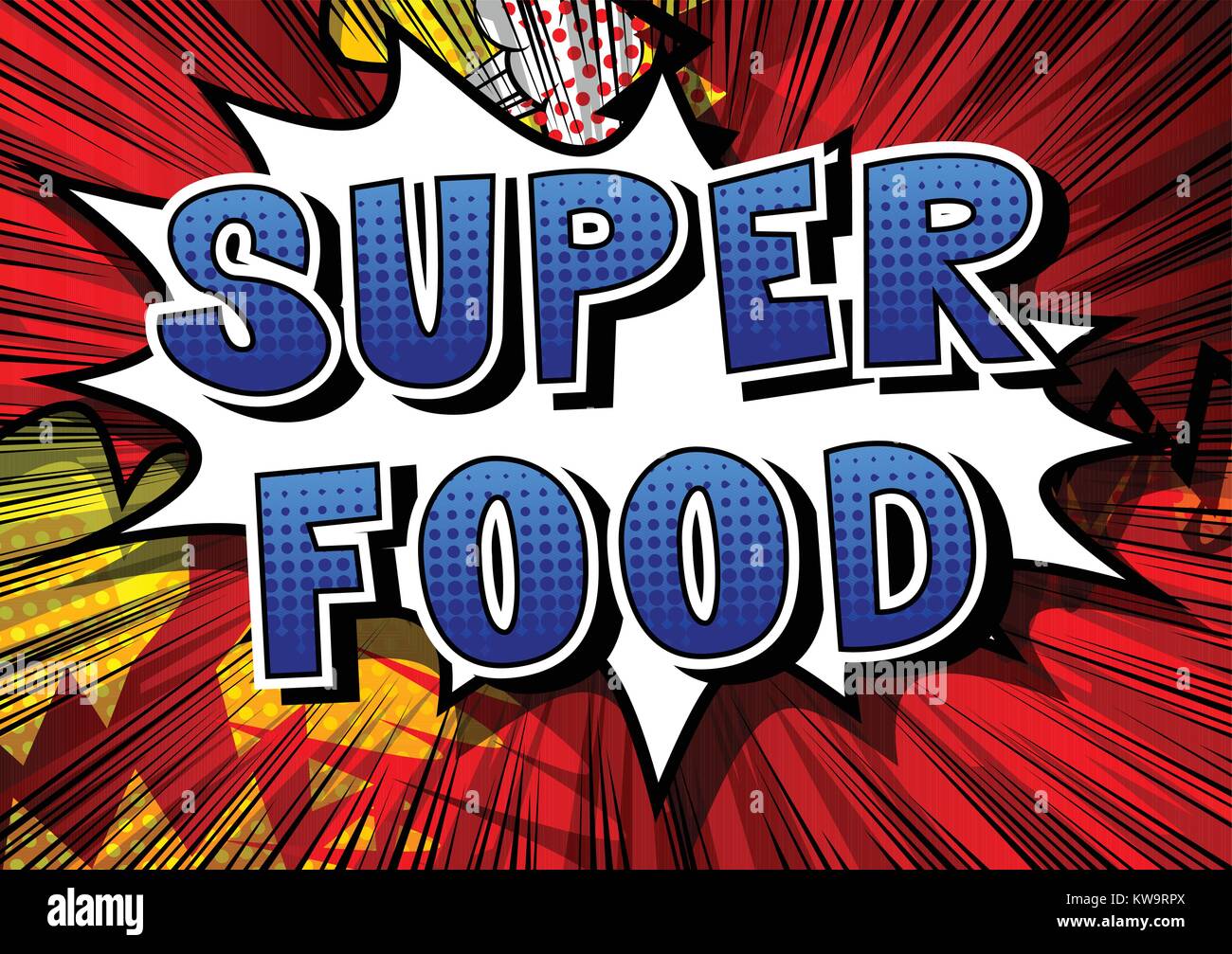 Super aliment - comic book style phrase sur fond abstrait. Illustration de Vecteur