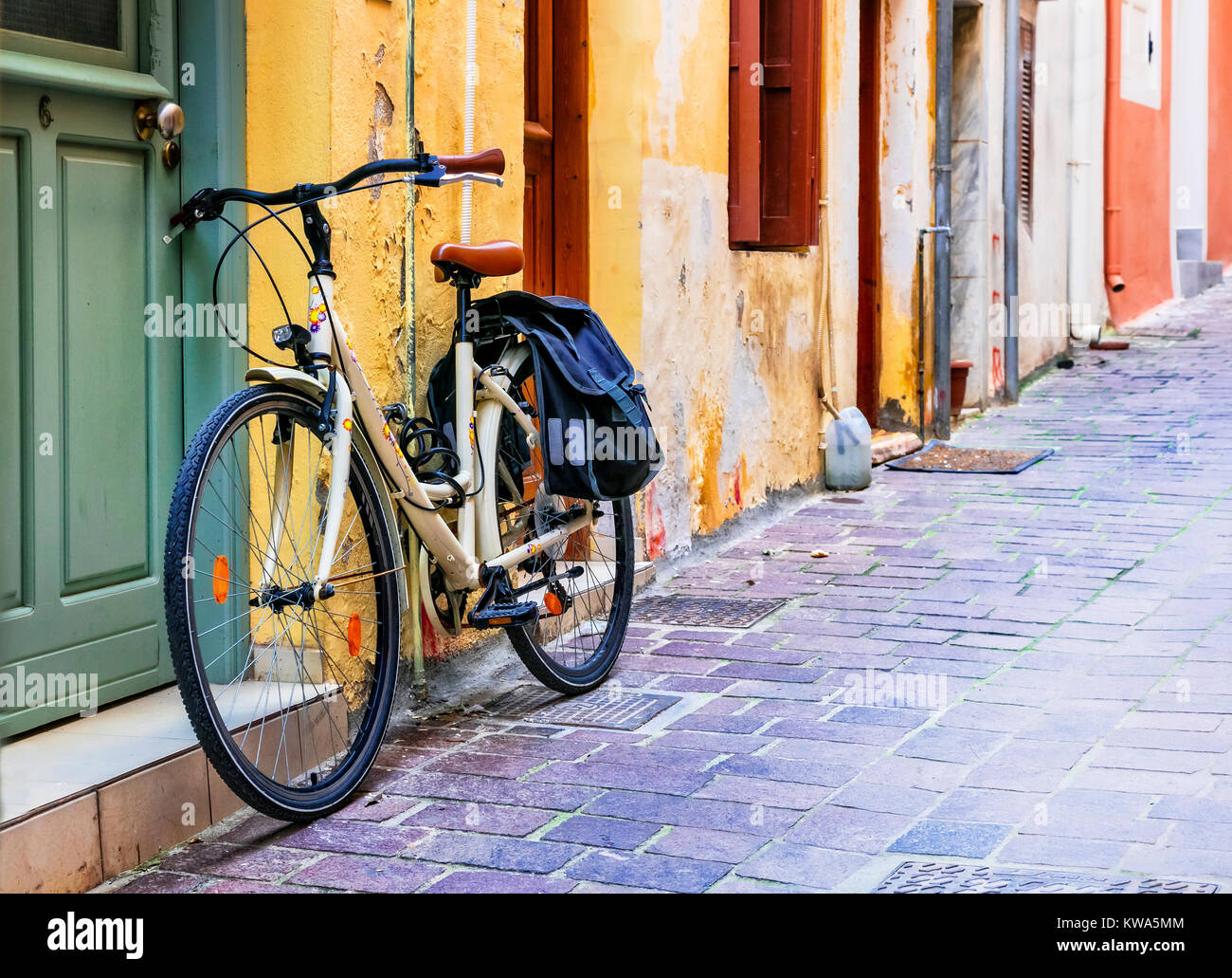 Vieilles rues de la ville de Rethymno, Crète, Grèce. Banque D'Images