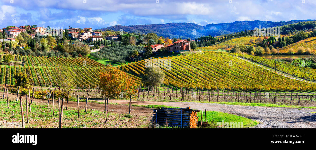 Paysage d'automne impressionnant,vue panoramique,région du Chianti, Toscane,Italie. Banque D'Images