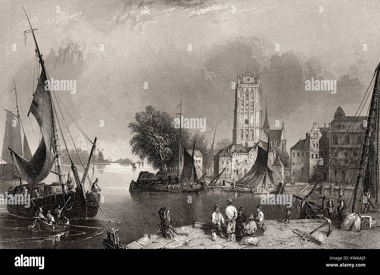 La ville historique de Dordrecht, 18e siècle, l'Europe, Pays-Bas Banque D'Images