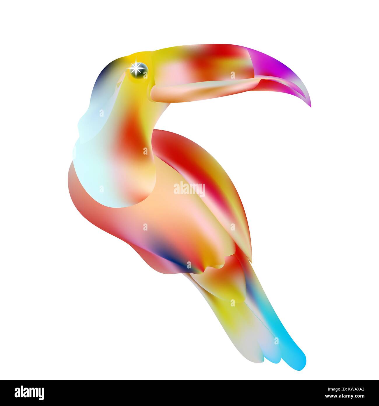 Funny cartoon Rainbow Toucan oiseau avec les ailes d'or. Perroquet oiseau lumineux. Illustration de Vecteur