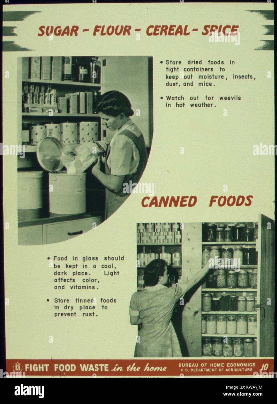 Guerre émises par le gouvernement poster éducatif exhortant les Américains à stocker correctement la nourriture afin qu'il ne va pas aux déchets, 1941. Banque D'Images