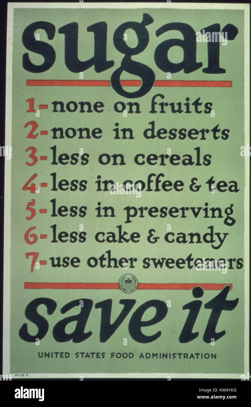 Gouvernement a publié l'affiche de la guerre, exhortant les Américains à utiliser moins de sucre, 1917. Banque D'Images