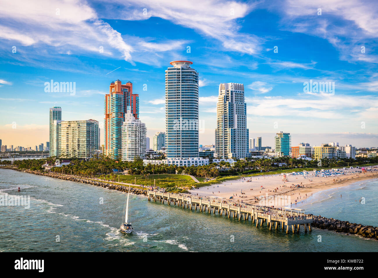 South Beach, Miami, Floride, USA sur le Sud de la Pointe Park. Banque D'Images