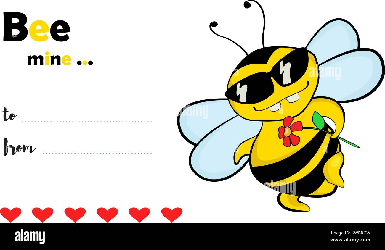 Bee mine - Valentine's Day card avec un drôle de flirter abeille dans les lunettes  de soleil, un dessin de l'illustration Image Vectorielle Stock - Alamy