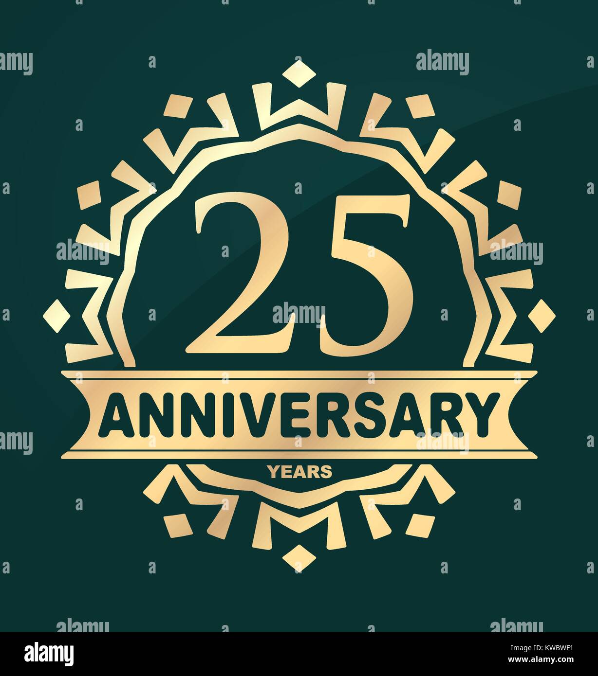 Anniversaire 25 Ans Vintage Embleme Ronde Vecteur De Style Retro Arriere Plan Dans Des Tons D Or Sur Fond Vert Sombre Image Vectorielle Stock Alamy