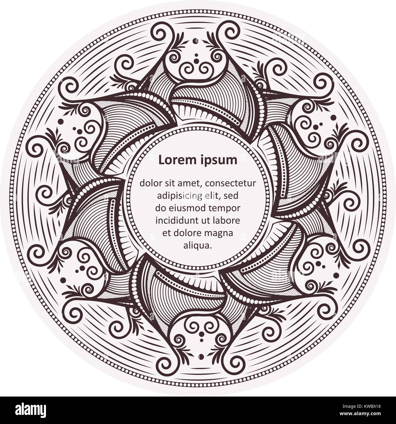 Cadre dentelle ronde inhabituelle, élément décoratif avec place vide pour votre texte. Vector illustration. Illustration de Vecteur