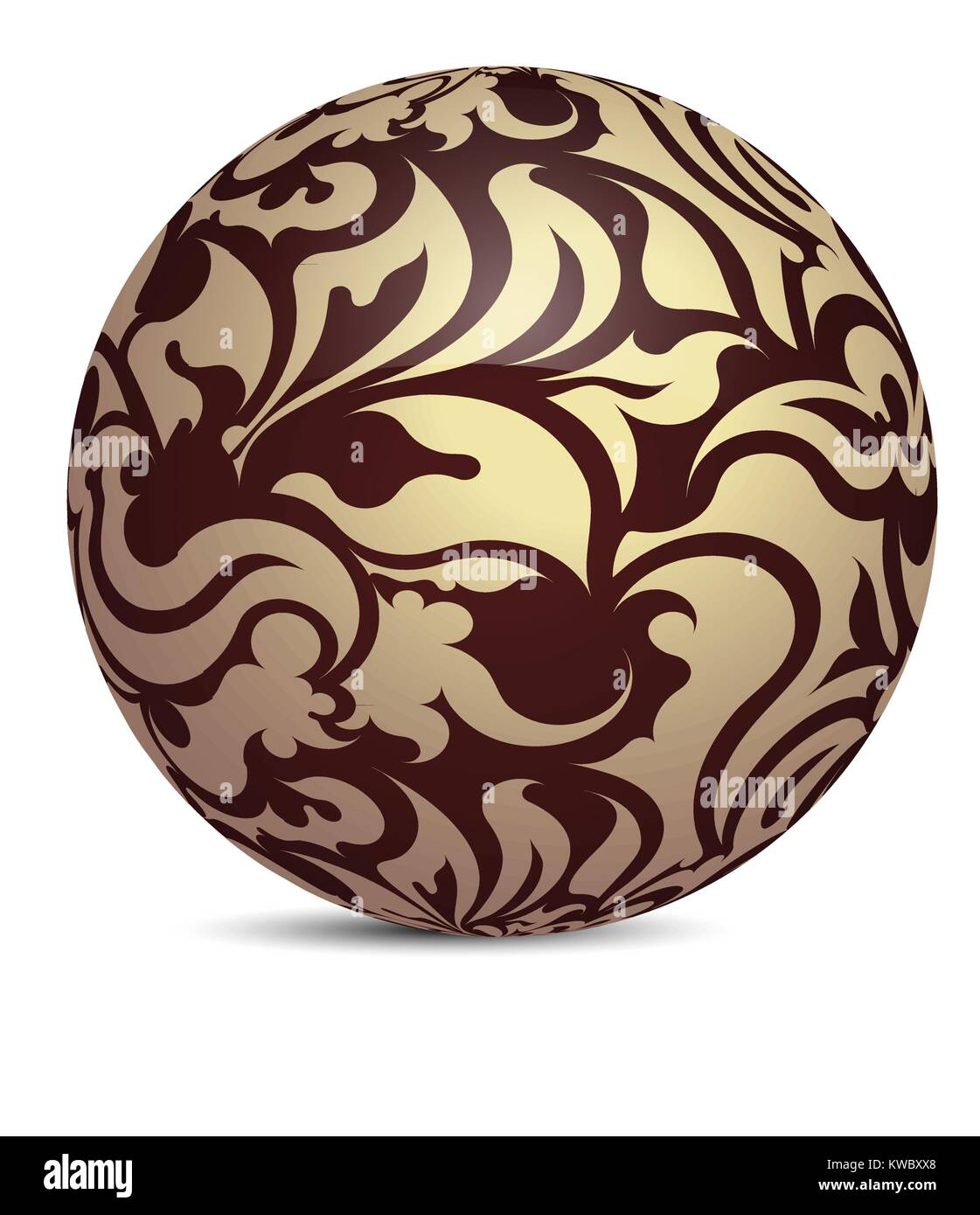 Darck inhabituelle décoration marron aspect brillant sphere ball avec décor floral doré. Vector illustration pour votre conception. Illustration de Vecteur