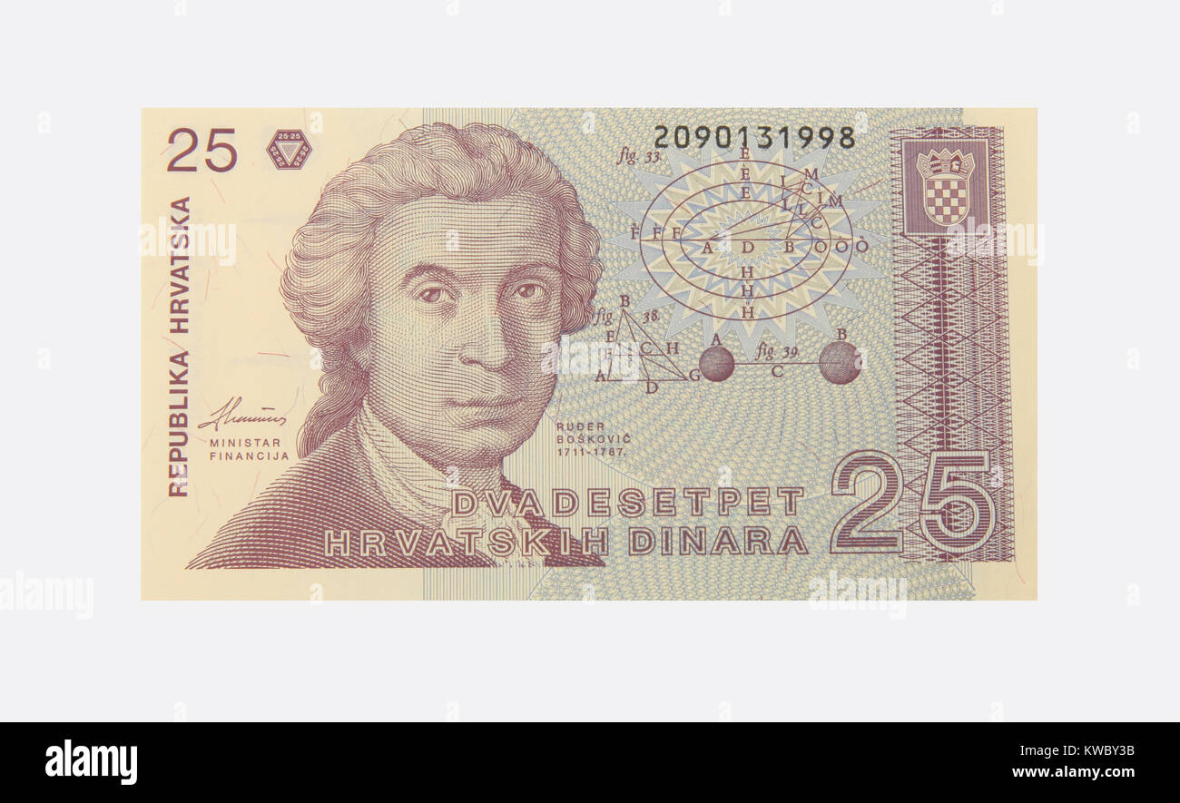 L'avant d'une note de la banque croate Kuna 25 Banque D'Images