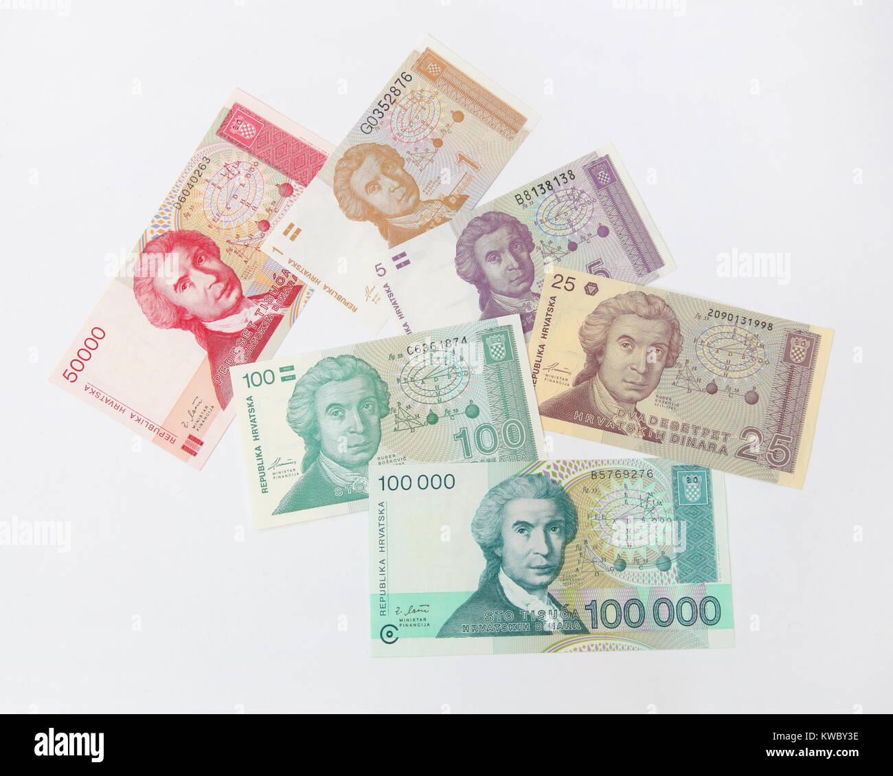 Un mélange de Kuna croate billets de banque. Banque D'Images