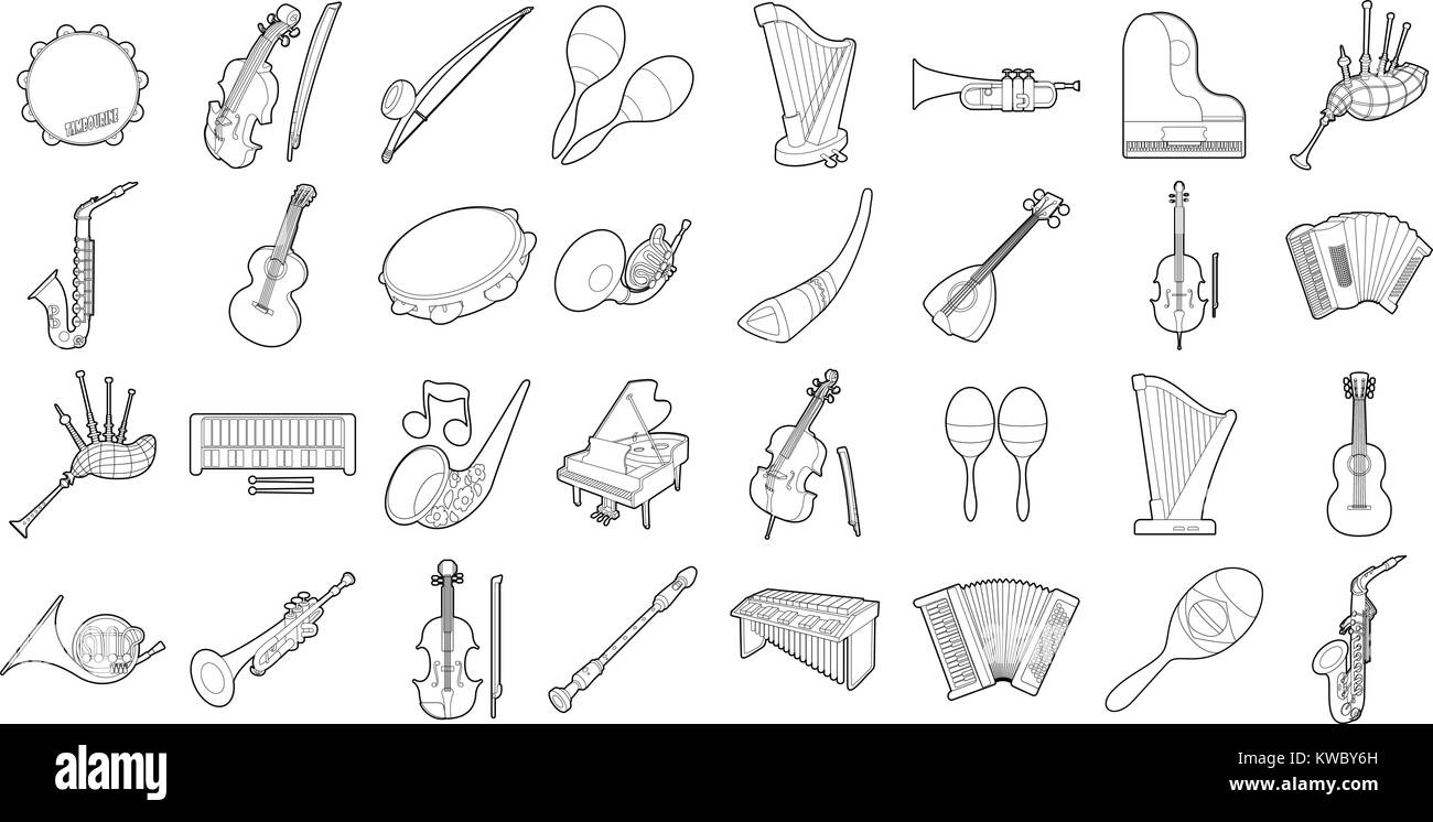 Instrument de musique style du contour, Icon Set Illustration de Vecteur