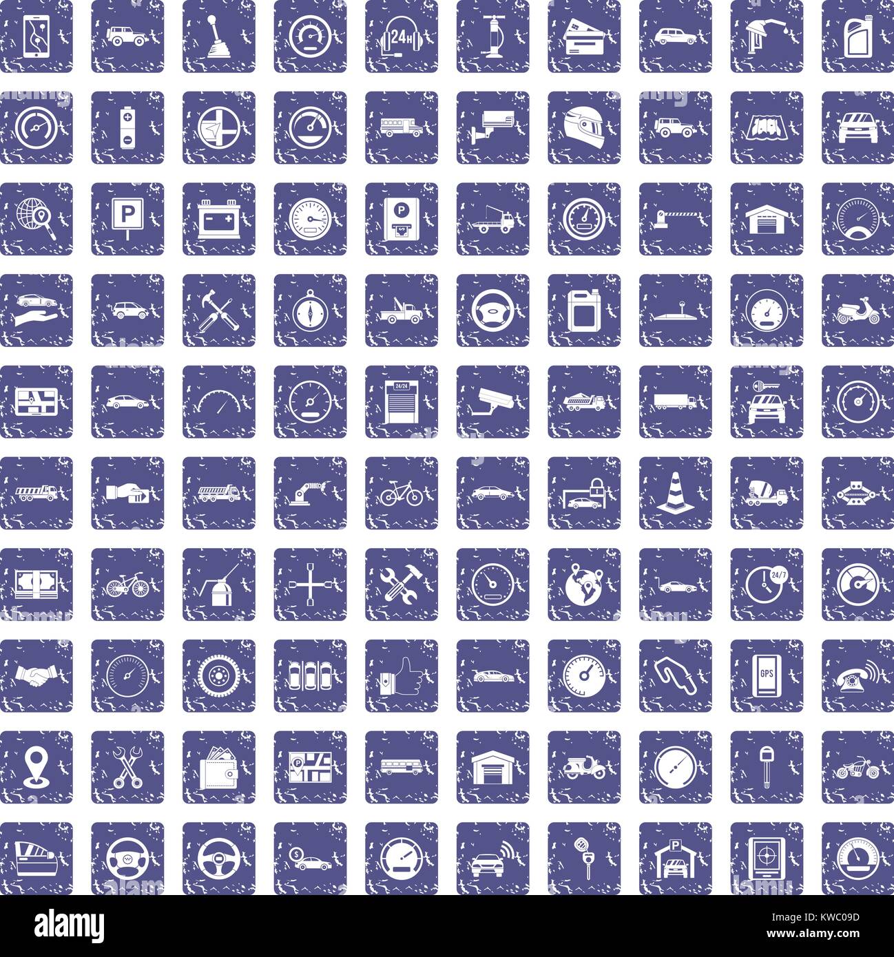 100 garage icons set grunge sapphire Illustration de Vecteur