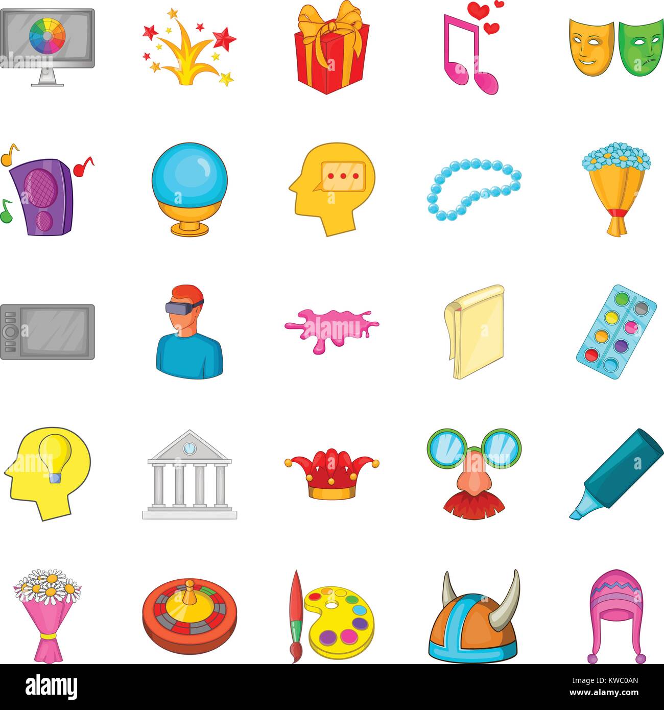 Relations sérieuses in icons set créatif, cartoon style Illustration de Vecteur