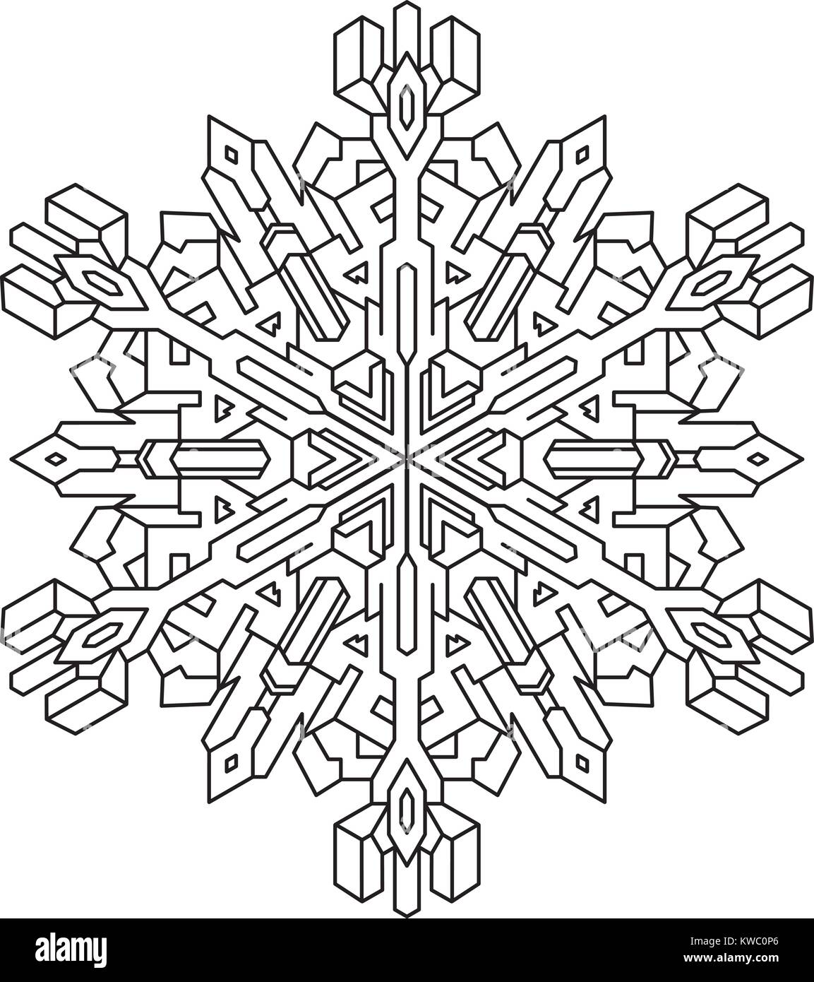 Contours de style de ligne mono en flocon pour colorer, livre de coloriage. Motif géométrique du vecteur. Illustration de Vecteur