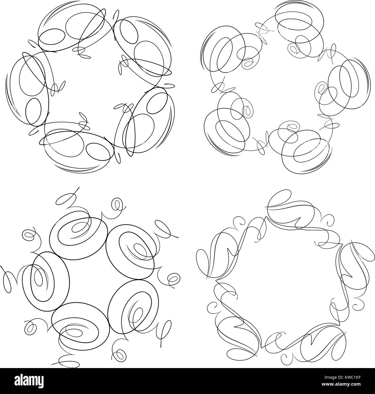 Ensemble de 4 images floral vintage ronde ou tourbillons pour votre conception. Vector illustration. Illustration de Vecteur