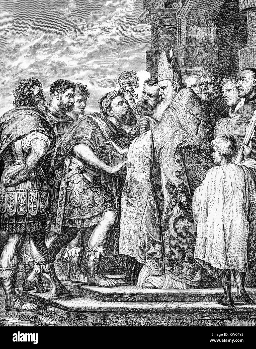 Gravure d'époque d'un célèbre Peter Paul Rubens peinture l'archevêque