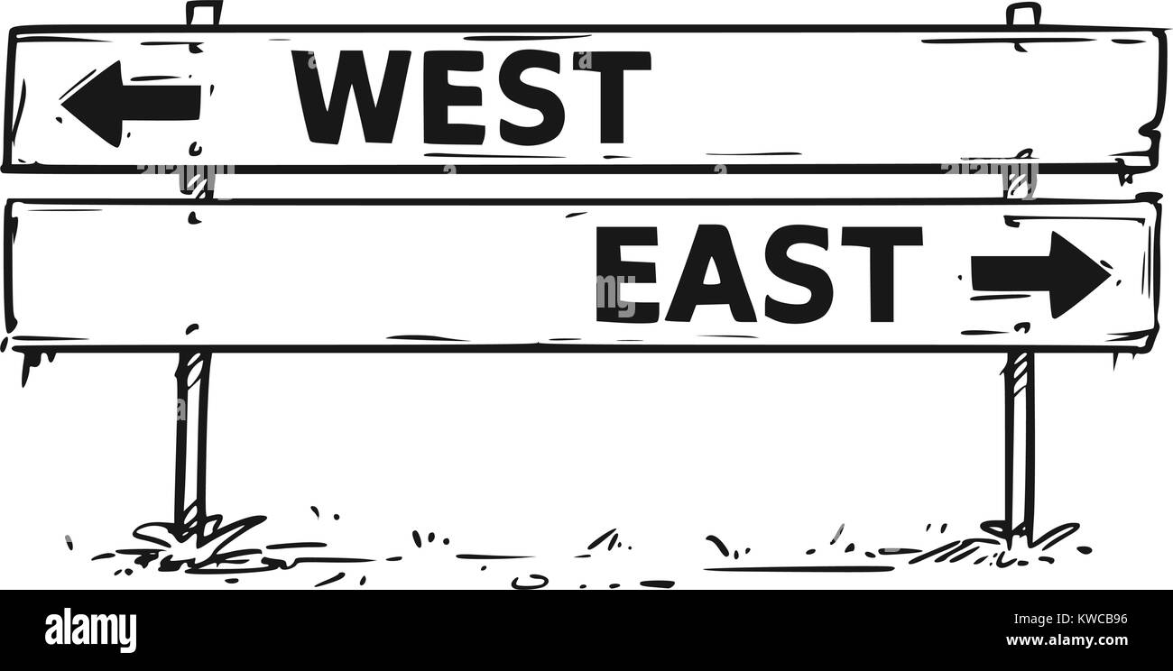 De dessin vectoriel ou de l'ouest east road block panneau de flèche. Illustration de Vecteur
