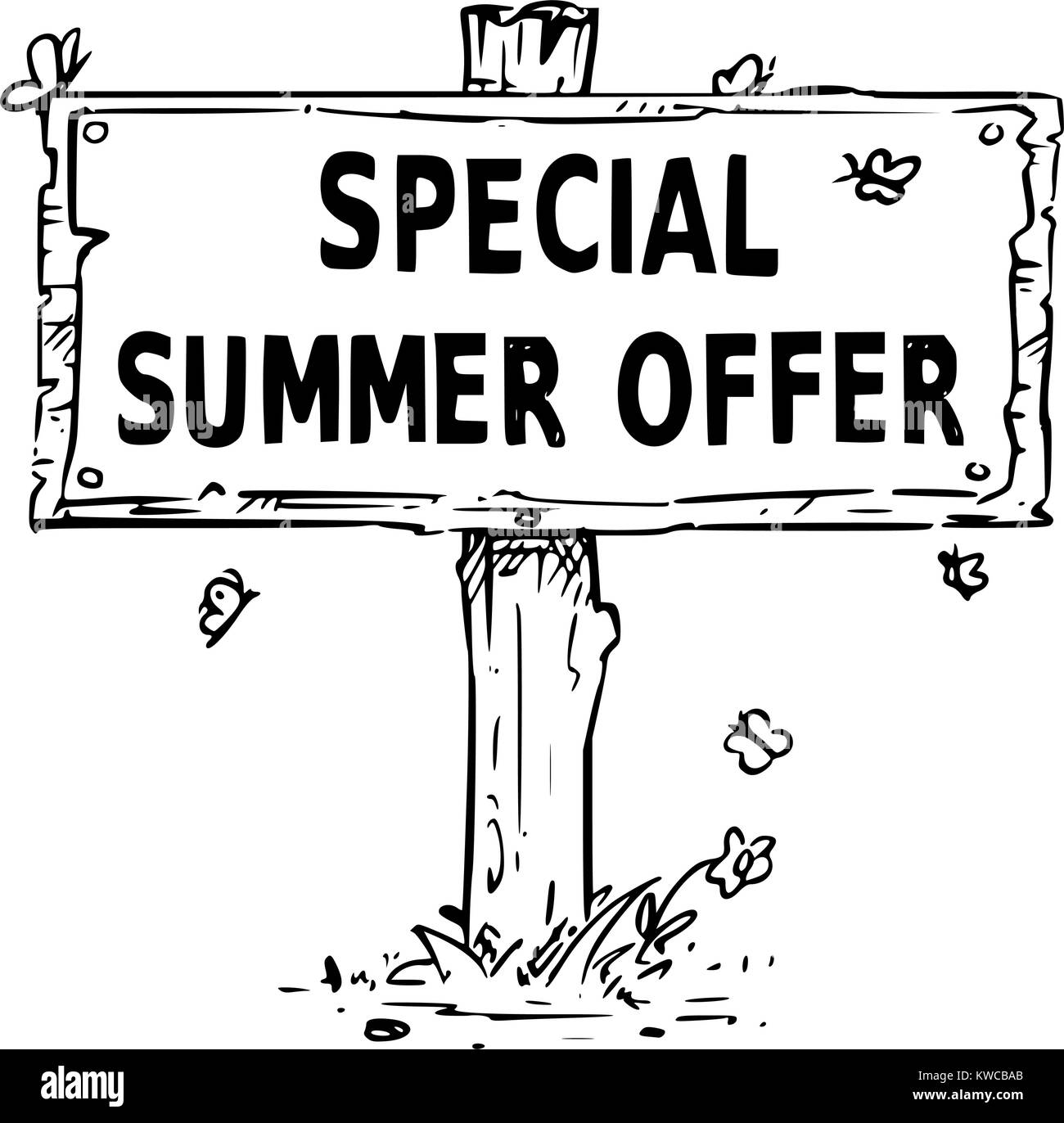 Dessin vectoriel de panneau en bois avec texte d'affaires offre spéciale été. Illustration de Vecteur