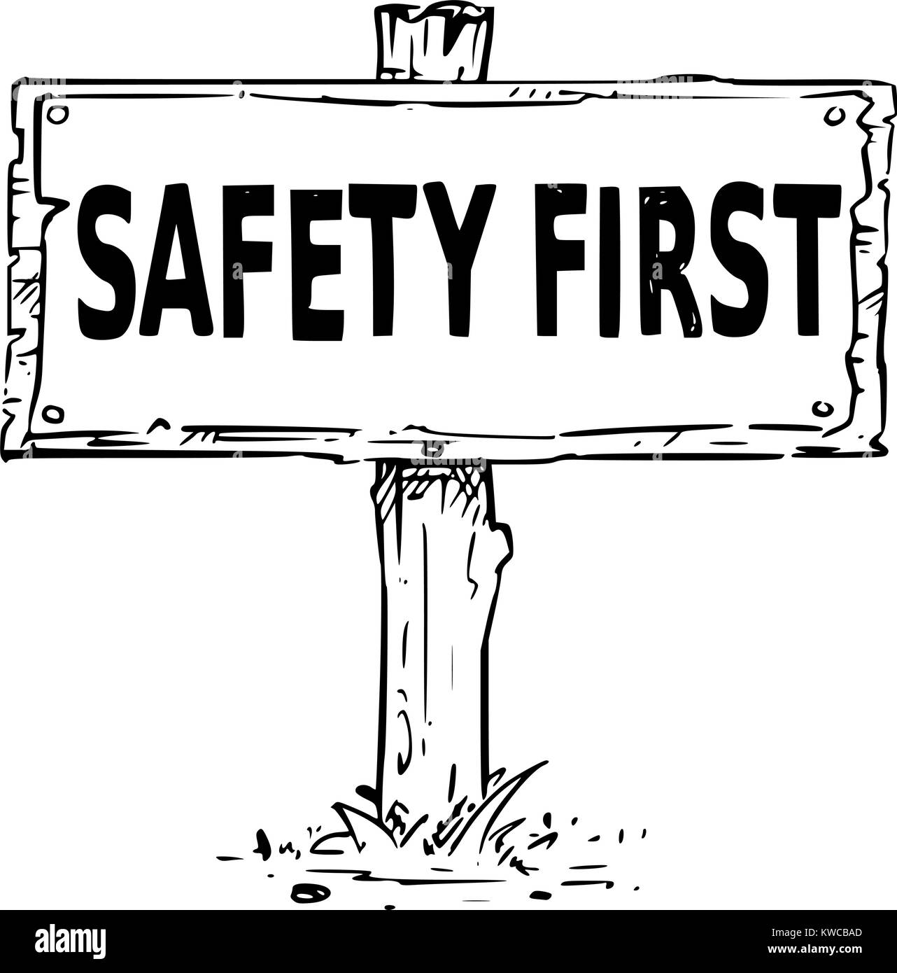Dessin vectoriel de panneau en bois avec texte conseil d'entreprise de la sécurité d'abord. Illustration de Vecteur