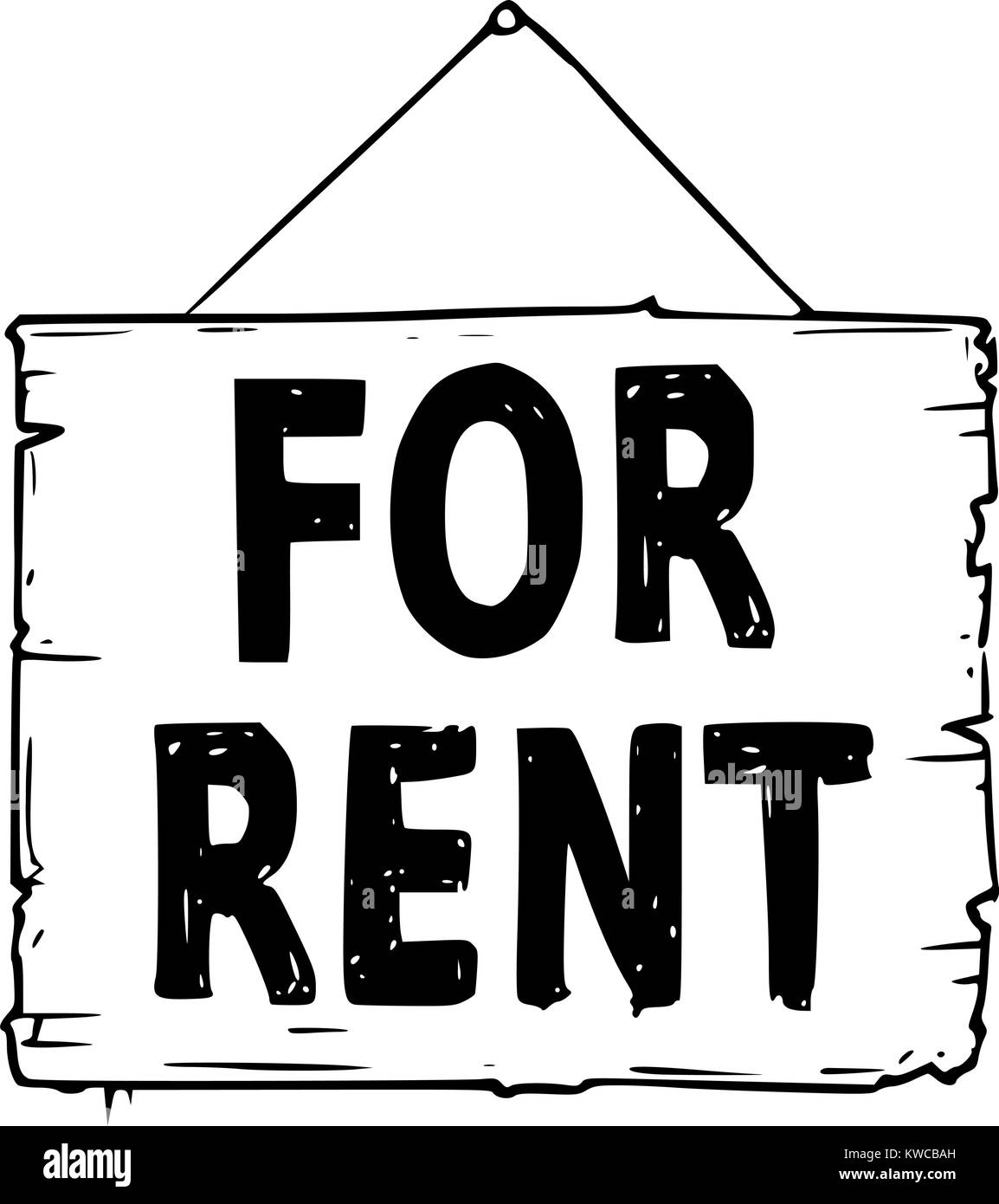 Dessin vectoriel de corde hanging wooden sign board avec texte d'affaires à louer. Illustration de Vecteur