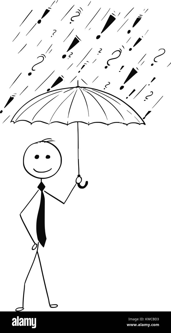 Cartoon stick man dessin illustration conceptuelle de business man holding umbrella le protège de troubles et problèmes.Concept de protection. Illustration de Vecteur