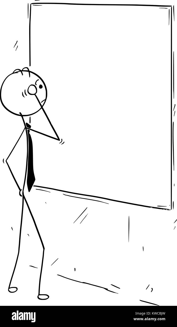 Cartoon stick man dessin de concept illustration de businessman looking at empty blank wall board poster. Illustration de Vecteur