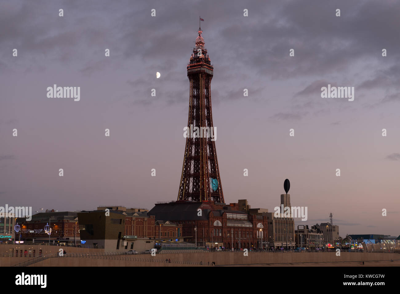 La tour de Blackpool et clair de lune Banque D'Images