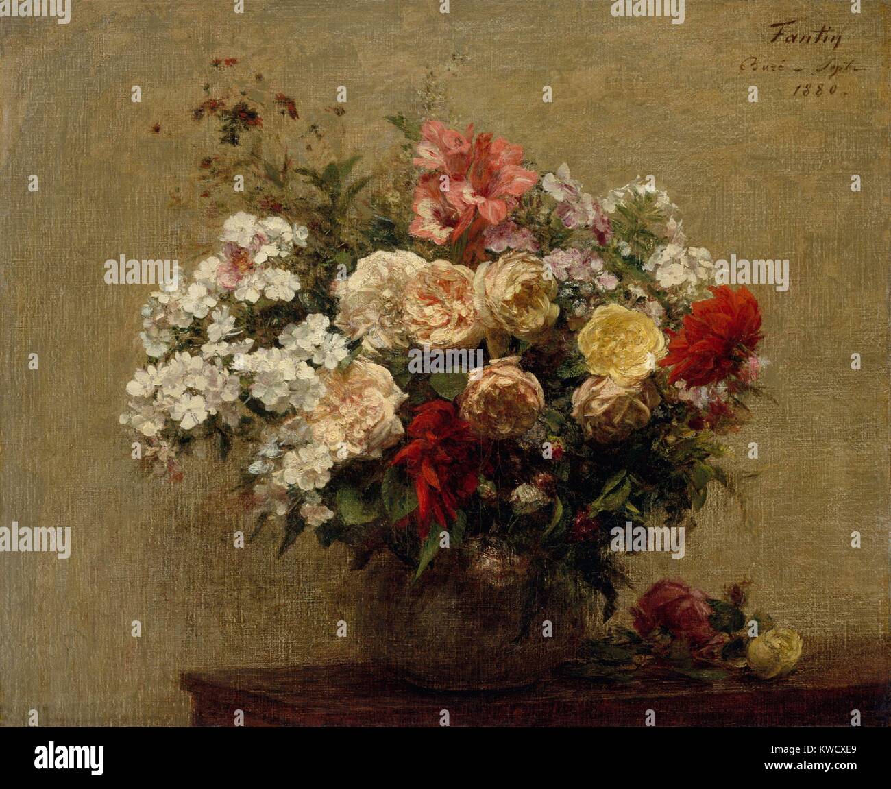 Fleurs d'été, par Henri Fantin-Latour, 1880, la peinture impressionniste français, huile sur toile. Les dahlias, phlox, et roses dans le bouquet ont été recueillis près du pays de l'artiste accueil à Bure, Normandie (BSLOC 2017 3 151) Banque D'Images