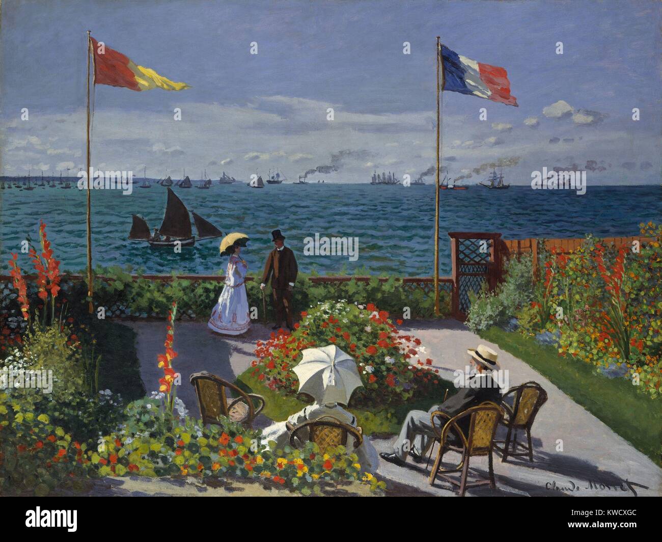 Jardin à Sainte-Adresse, par Claude Monet, 1867, la peinture impressionniste français, huile sur toile. Cela a été peint que Monet s'est loin de l'influence de Manet et de développer son application peinture pommelé (BSLOC 2017 3 18) Banque D'Images