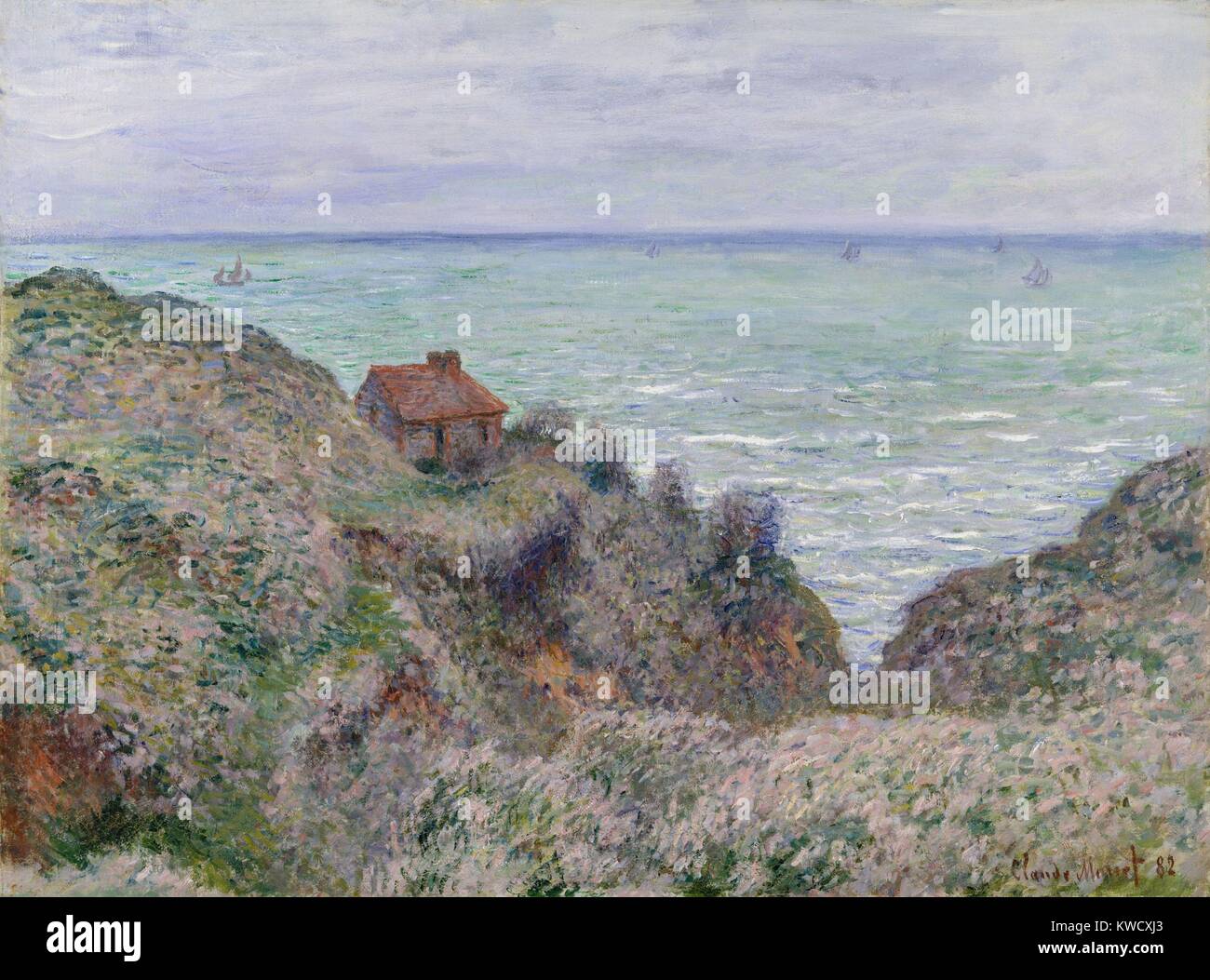 Cabine de la douane Watch, par Claude Monet, 1882, la peinture impressionniste français, huile sur toile. Cette peinture est l'une des 14 vues Monet fait à Pourville dans BSLOC 2017 (1882 3 35) Banque D'Images