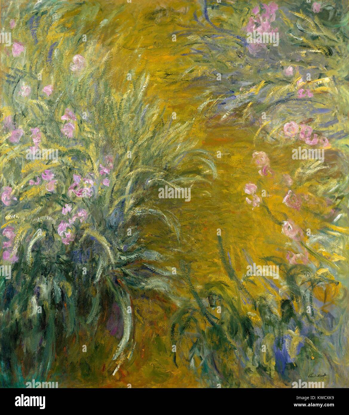 Le chemin à travers l'iris, par Claude Monet, 1914-17, la peinture impressionniste français, huile sur toile. Dans sa dernière décennie, Monet a créé de grandes œuvres picturales, coulant de ses jardins à Giverny (BSLOC 2017 3 49) Banque D'Images