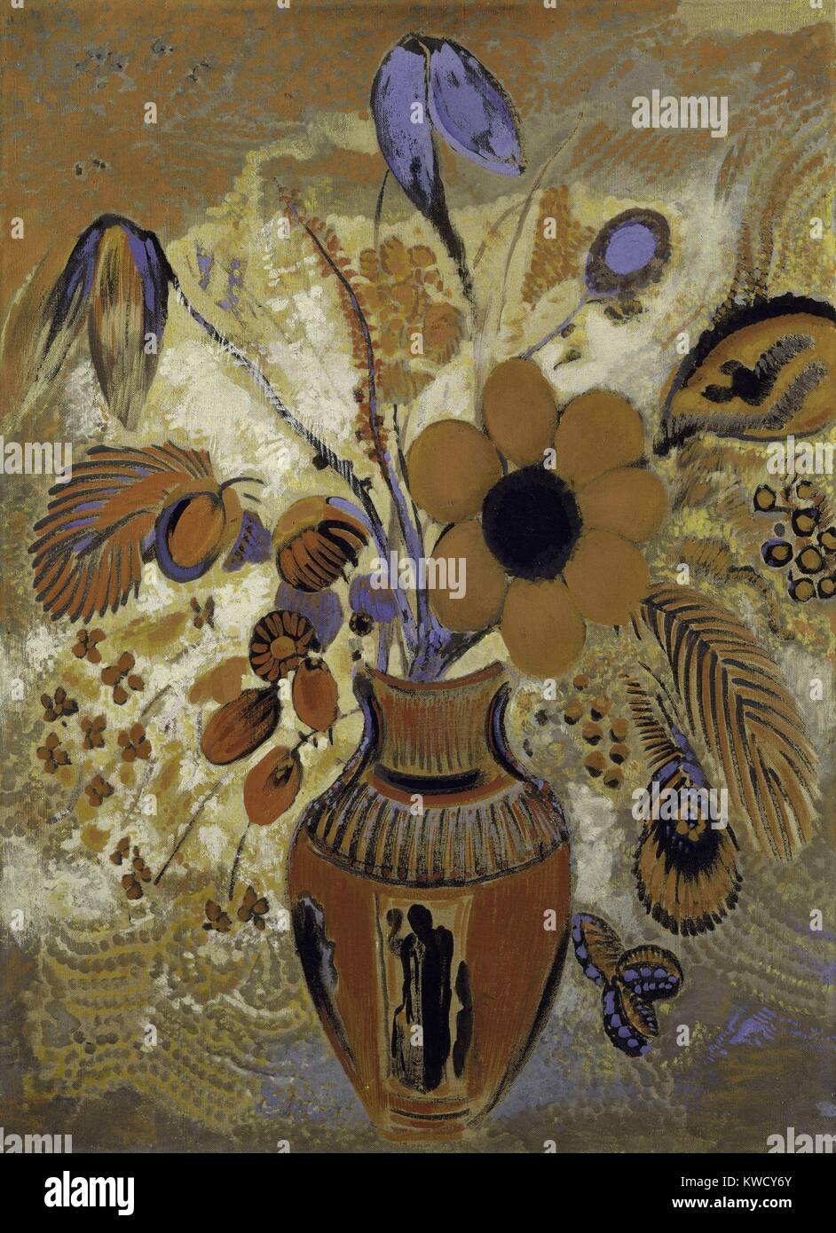 Vase étrusque avec des fleurs, d'Odilon Redon, peinture symboliste français, 1900-10, tempera sur toile. Le bouquet combine réel et imaginaire fleurs peintes avec des degrés d'abstraction (BSLOC 2017 5 133) Banque D'Images