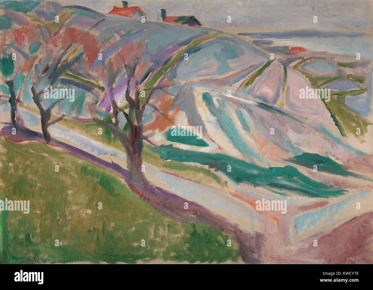 Paysage, Kragerom, d'Edvard Munch, 1912, symbolisme expressionniste norvégien/peinture, huile sur toile. Ce travail a été rendue quatre ans après rupture mentale grave Munchs, après quoi, il a peint dans un nouveau style de traits, une plus harmoniou BSLOC  2017 (5 139) Banque D'Images