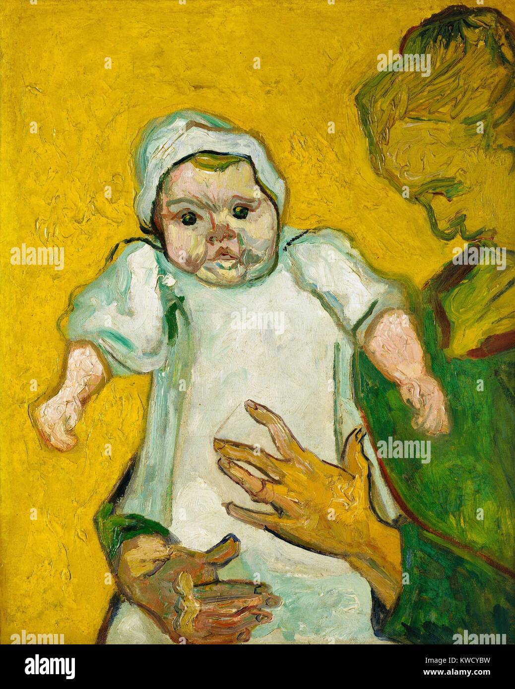 Madame Roulin et son bébé, par Vincent Van Gogh, 1888, Dutch Postimpressionnistes, huile sur toile. Portrait d'Augustine Roulin et sa petite fille, Marcelle. Peu après le déménagement à Arles, Van Gogh a commencé à peindre la famille de facteur local, Joseph Roul (BSLOC 2017 5 47) Banque D'Images