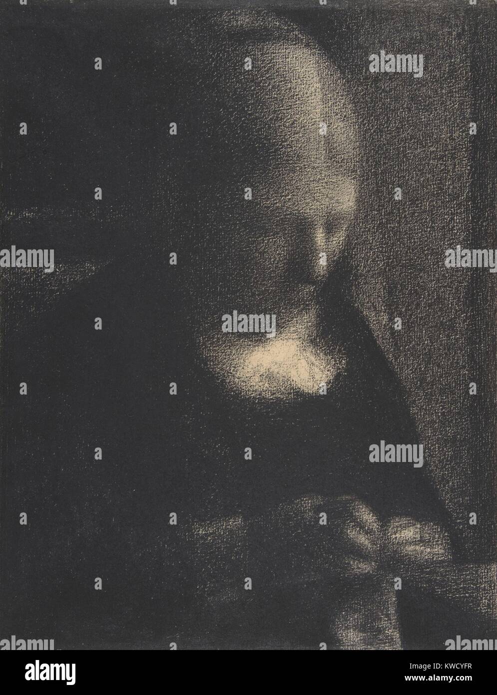 La broderie, les artistes, Mère de Georges Seurat, 1882-1883, le français postimpressionnistes dessin. Seurat créé cette exquise Conte modélisés en crayon noir velouté de passages tonale sans BSLOC (ligne 2017 5 84) Banque D'Images