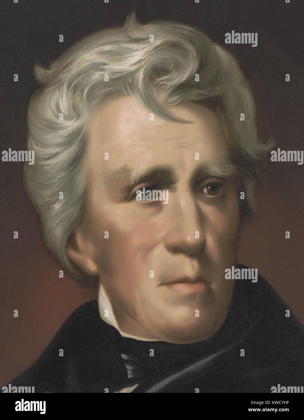 Le président Andrew Jackson, détail de chromolithographie imprimée en 1896 (BSLOC 2017 6 16) Banque D'Images