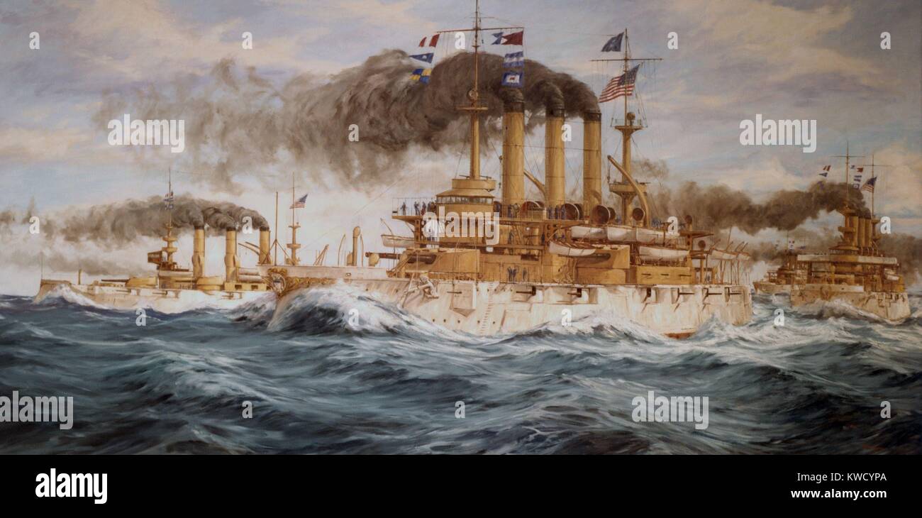 La grande flotte blanche, par John Charles Roach, 1984. La flotte atlantique américaine battleships en mer durant leur croisière (BSLOC 1907-1909 Monde 2017 2 83) Banque D'Images