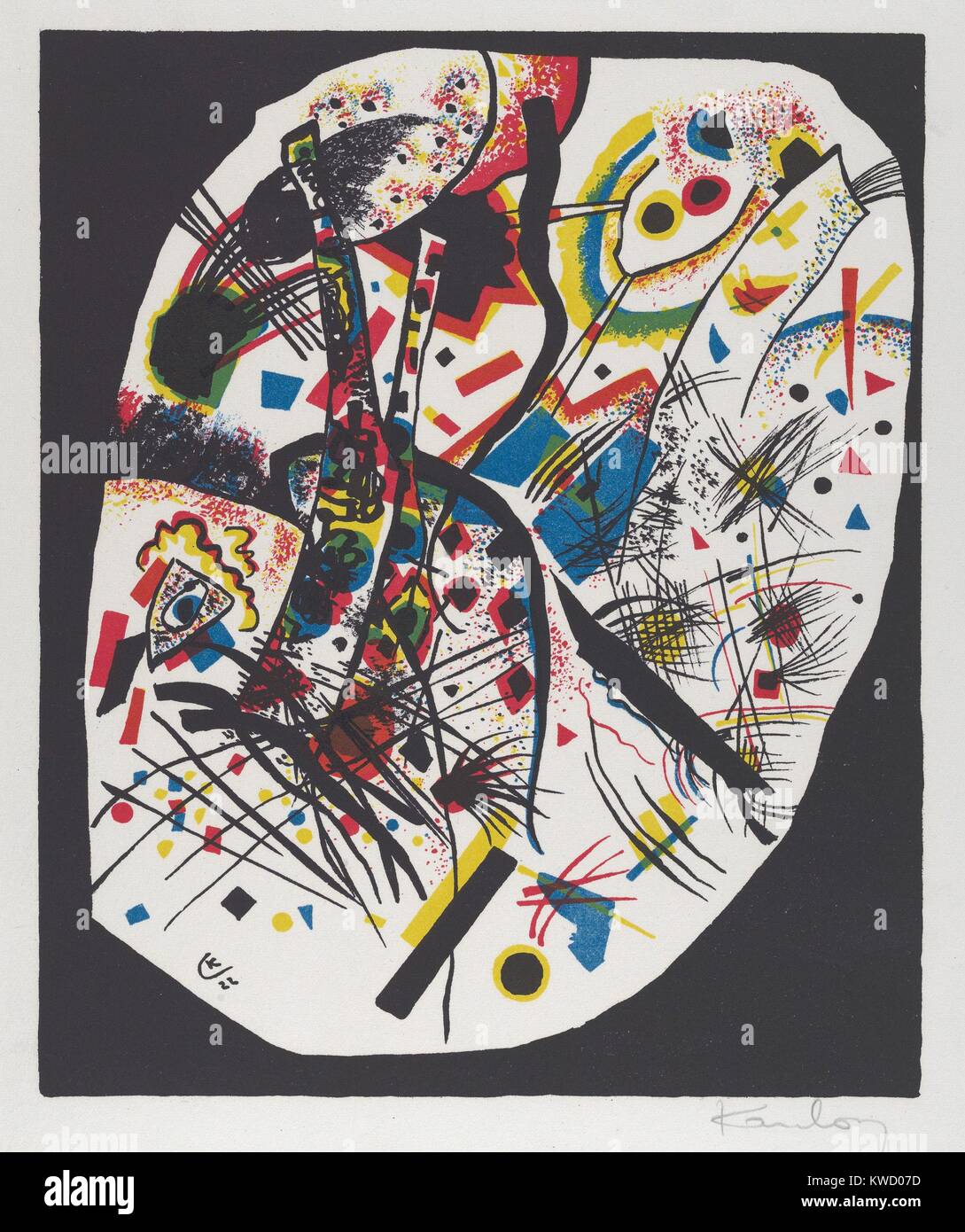 Kleine Welten III (petits mondes III), par Vasily Kandinsky, 1922, expressionniste allemand russe imprimer. Petites et grandes zones de couleur à la forme originale, les formes géométriques, et les lignes sont les éléments de cette lithographie BSLOC Résumé (2017 5 146) Banque D'Images