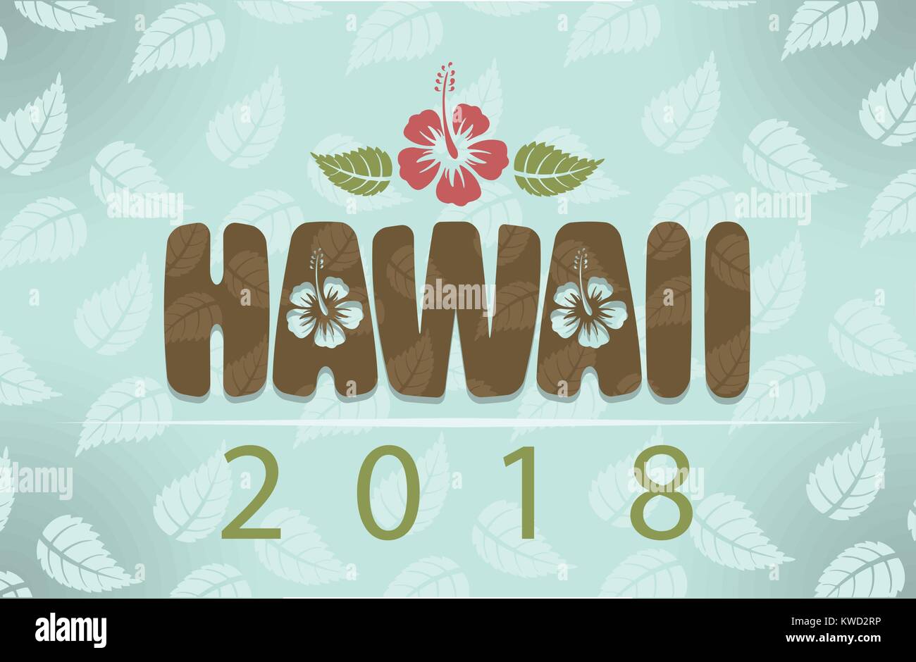 Hawaii 2018 vecteur avec Hibiscus fleurs et feuilles sur fond bleu vintage Illustration de Vecteur