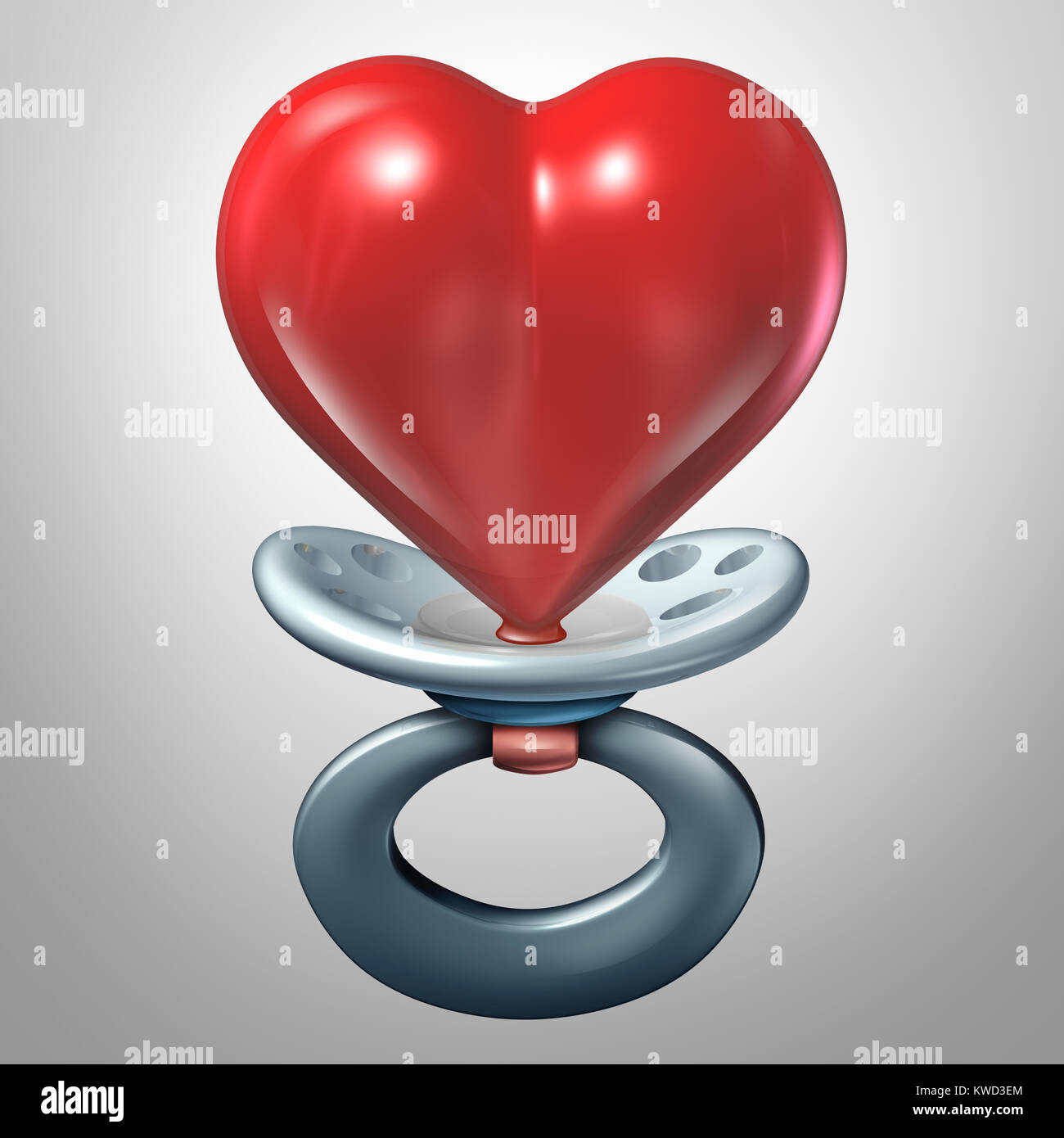 L'amour comme un bébé ou de parent et enfant bébé concept santé adoption concept comme un tout-petit en forme de sucette comme un cœur comme un 3D illustration. Banque D'Images