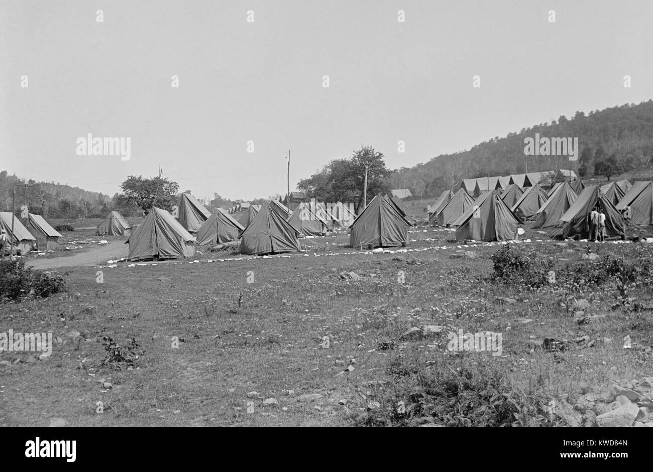 Le président Herbert Hoover's garde maritime sur le campement de la rivière Rapidan, 17 août 1929. Les marines mis en place une ville de tentes lorsqu'ils ont accompagné le Président à sa retraite à Madison County, en Virginie. (BSLOC   2015 16 90) Banque D'Images