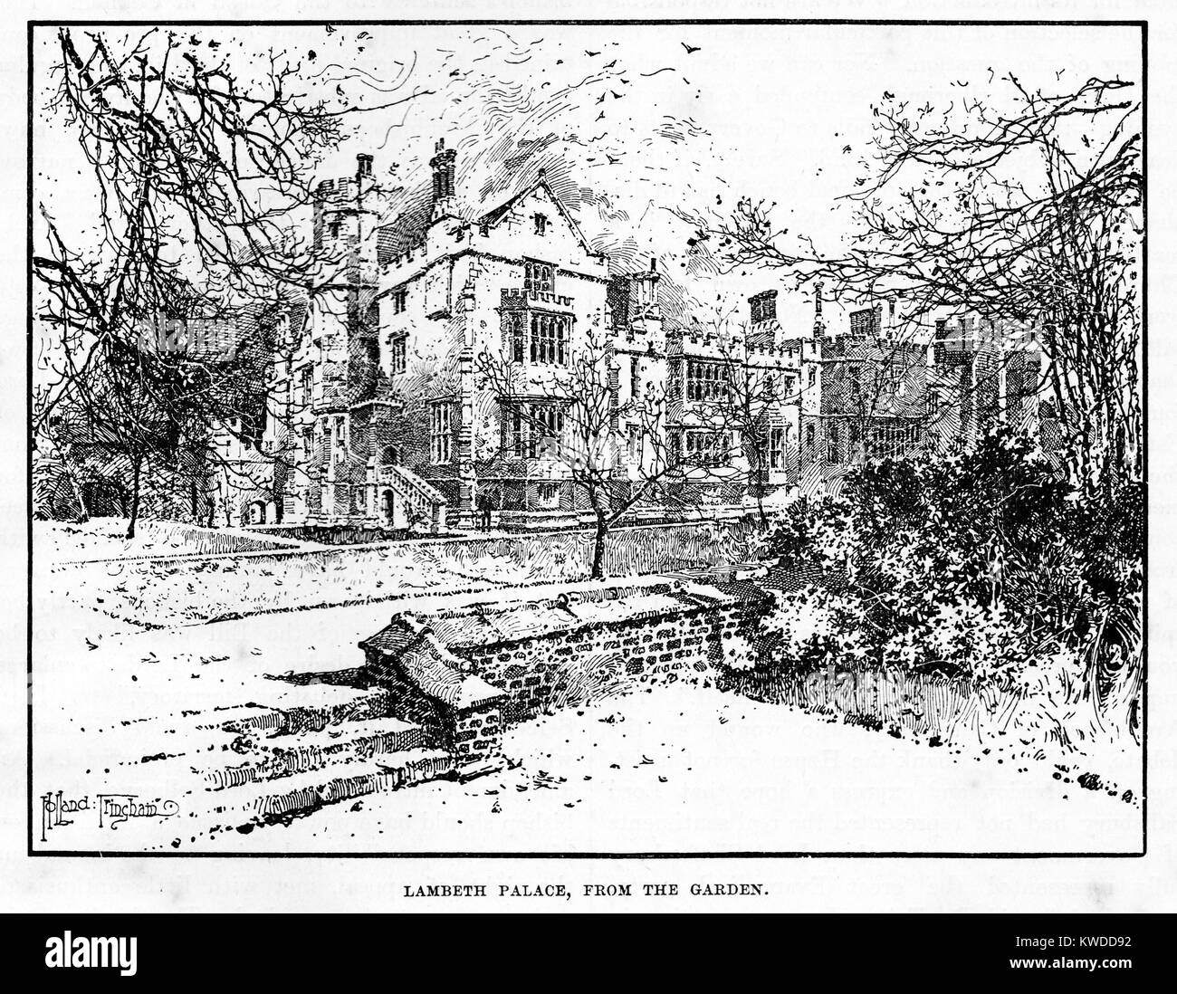 Lambeth Palace, London, accueil à l'archevêque de Canterbury ; 19e siècle gravure noir et blanc Banque D'Images