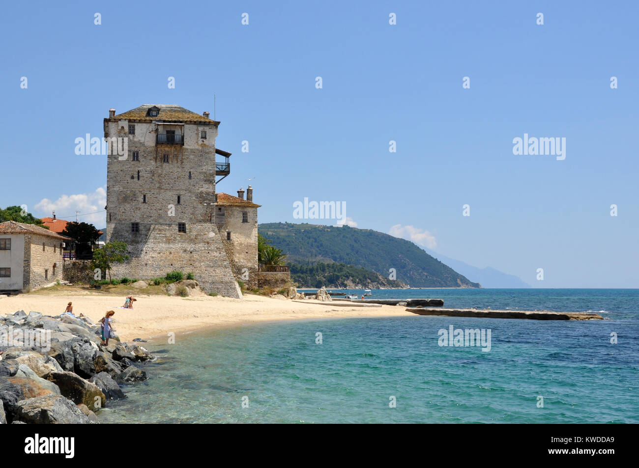 Tour Byzantinum à Ouranoupoli Halkidiki près du mont Athos en Grèce Banque D'Images