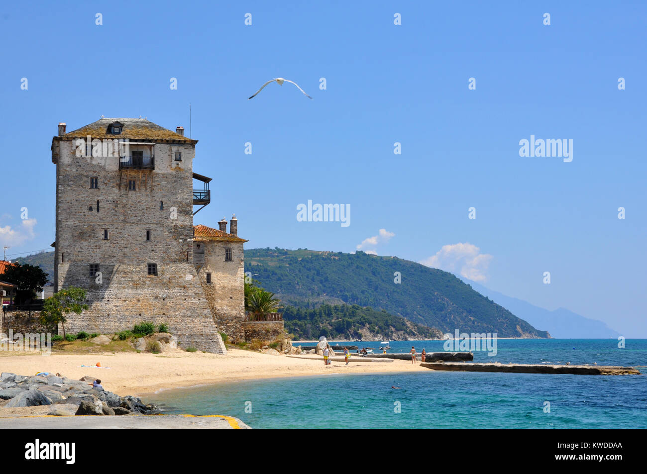 Tour Byzantinum à Ouranoupoli Halkidiki près du mont Athos en Grèce Banque D'Images