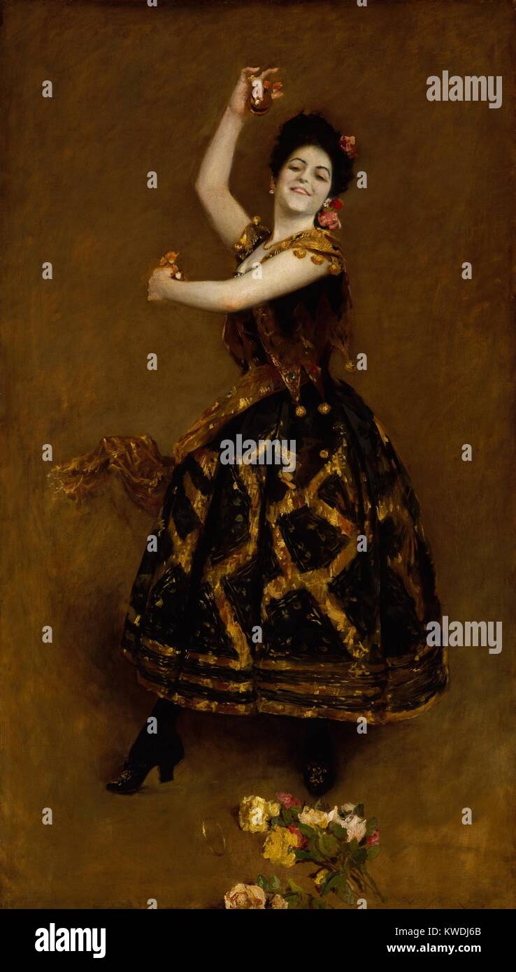 CARMENCITA, par William Merritt Chase, 1890, American peinture, huile sur toile. La célèbre danseuse espagnole a fait ses débuts à New York en 1889 au Jardin de Niblo. Chase peint son dans son studio avec des fleurs à ses pieds (BSLOC 2017 9 2) Banque D'Images