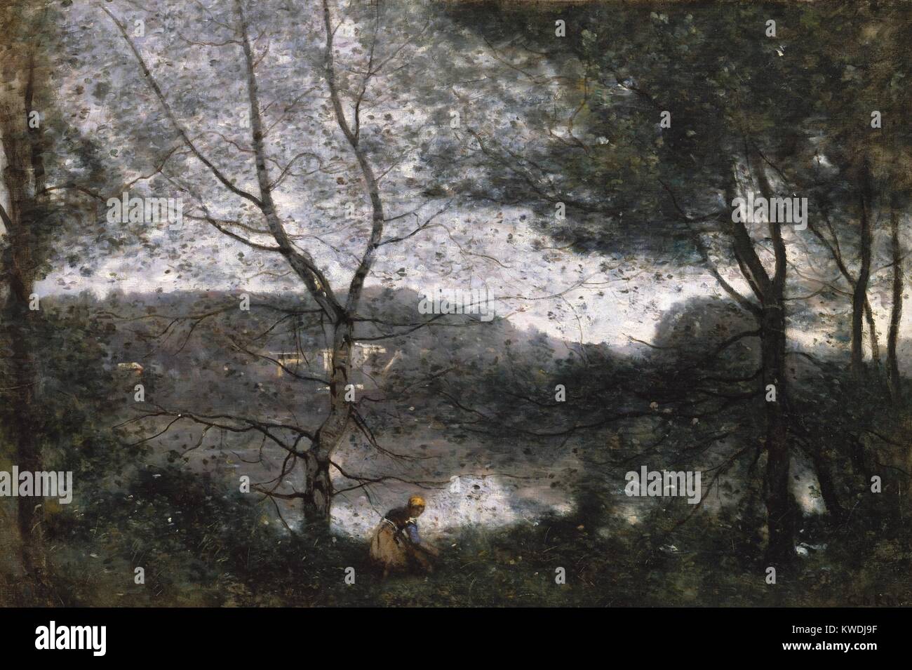 VILLE-DAVRAY, par Camille Corot, 1870, la peinture française, huile sur toile. C'est peint sur la propriété de l'artiste Qu'est hérité de ses parents à Ville-dAvray (BSLOC 2017 9 91) Banque D'Images