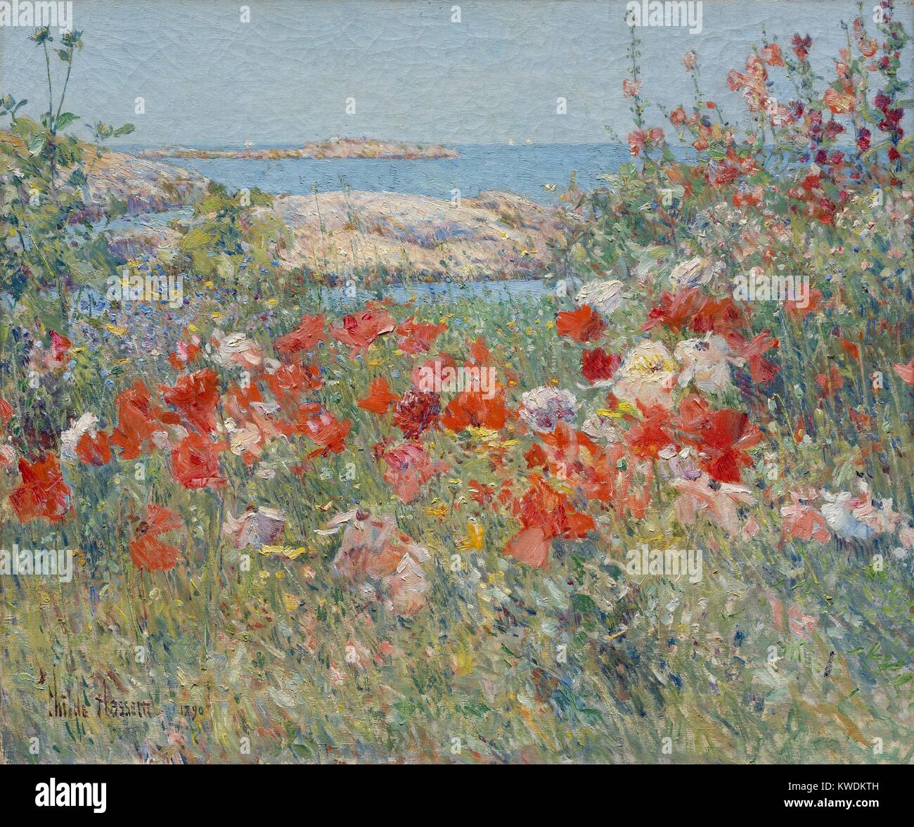 CELIA THAXTERS JARDIN, ÎLES DE SHOALS, Maine, par Childe Hassam, 1890, American peinture à l'huile. Thaxters poète Celia salon était un lieu de rassemblement pour les artistes qui a travaillé à proximité. Hassams avait style impressionniste de plus en plus au cours de la décennie précédente. Alors qu'à Paris en 1889, Hassam a été influencé par ceux qu'il a appelé l'extrême : les impressionnistes Claude Monet, Sisley, Pissarro et (BSLOC 2017 9 16) Banque D'Images