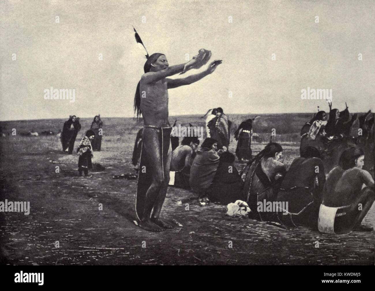 Native American Ghost Dancer rigide permanent dans une transe comme l'état, ch. 1890. Reproduction d'une peinture Marie Irvin Wright (BSLOC   2017 18 10) Banque D'Images