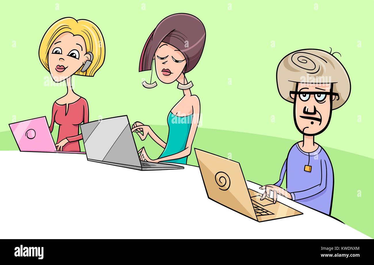 Cartoon Illustration de personnes travaillant sur les ordinateurs portables Illustration de Vecteur