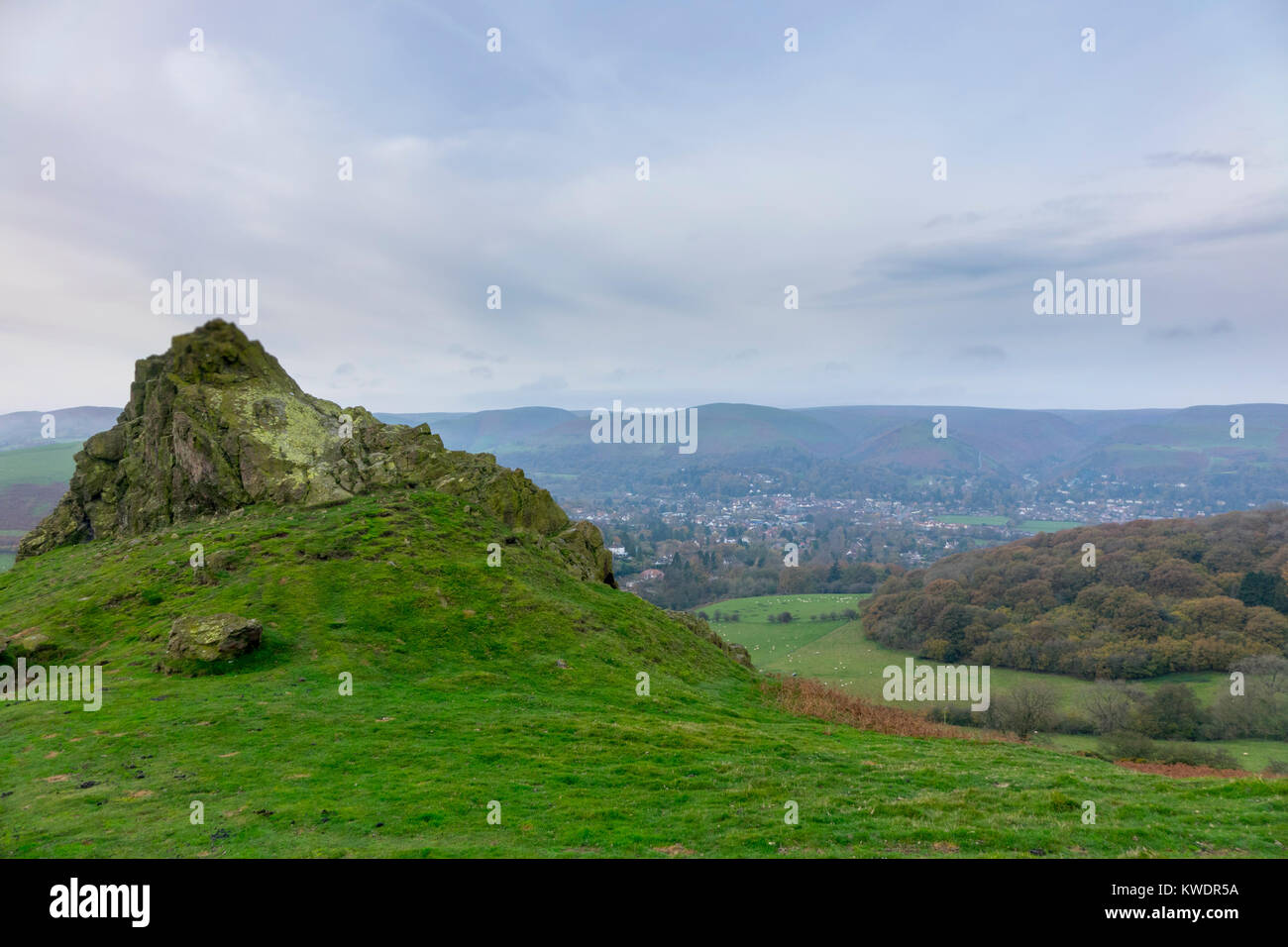 Hope Bowdler Hill, Gaer Pierre, Gaerstones, Shropshire Hills, en Angleterre, Royaume-Uni Banque D'Images